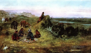 Charles Marion Russell Painting - the piegans preparing to steal horses from the crows 1888 Charles Marion Russell